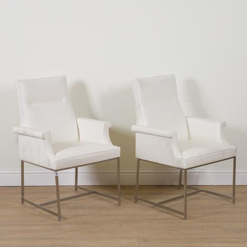 PROBABLY JULES WABES; A PAIR OF CREAM LEATHER UPHOLSTERED EASY ARMCHAIRS (2)