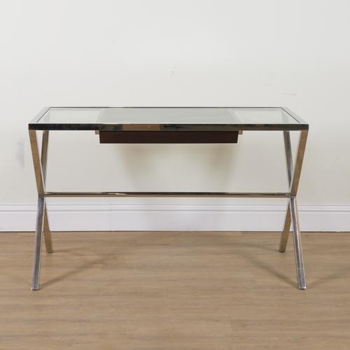 A MODERN CHROME AND GLASS DESK