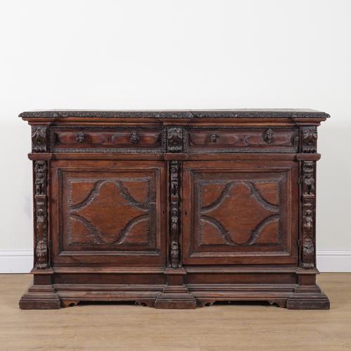 AN 18TH CENTURY AND LATER ITALIAN CARVED WALNUT SIDE CABINET