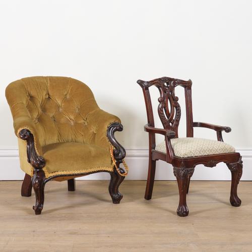 A MID 18TH CENTURY STYLE MINIATURE CARVER CHAIR (2)
