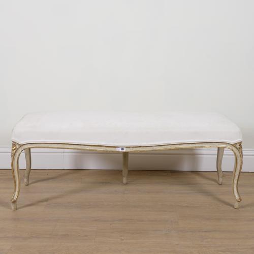 A LOUIS XV STYLE POLYCHROME PAINTED RECTANGULAR FOOTSTOOL