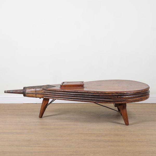 A LARGE LATE 19TH CENTURY WALNUT AND LEATHER BLACKSMITH'S BELLOWS