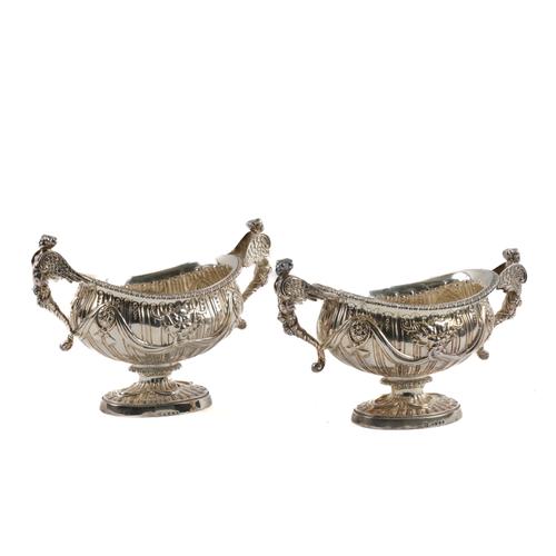 A PAIR OF GEORGE III SILVER TWIN HANDLED SAUCE TUREENS (2)