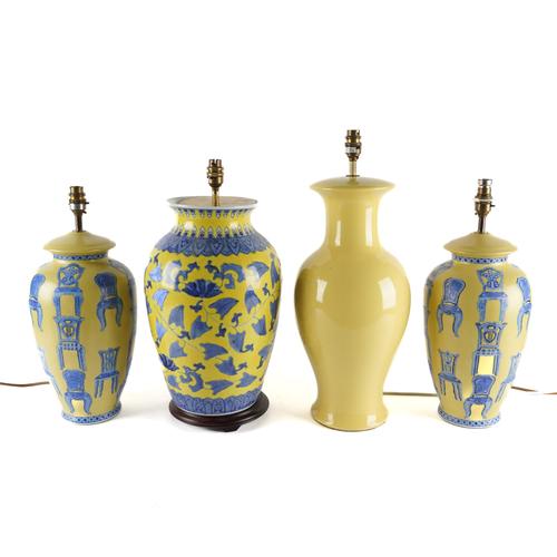 FOUR YELLOW GROUND VASE TABLE LAMPS