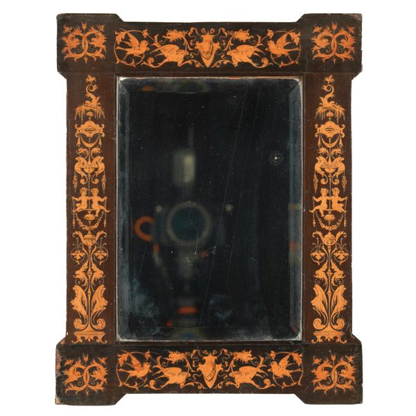 AN ITALIAN SORRENTO INLAID FRUITWOOD MIRROR DATED 1886