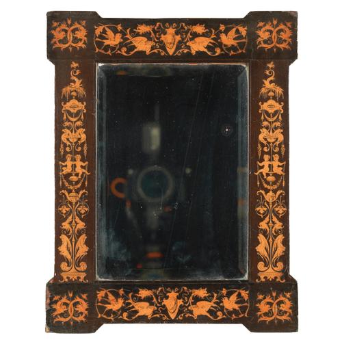 AN ITALIAN SORRENTO INLAID FRUITWOOD MIRROR DATED 1886