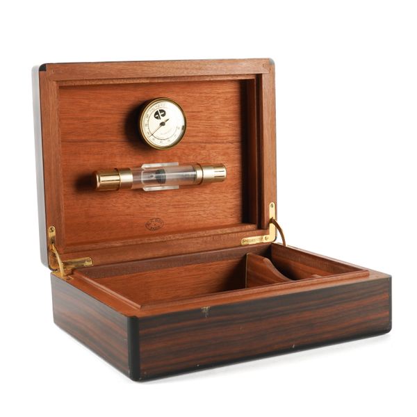 A FRENCH ELIE BLEU MACASSAR EBONY VENEERED HUMIDOR
