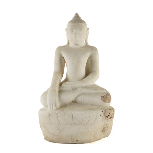 A SOUTH EAST ASIAN CARVED MARBLE FIGURE OF A SEATED BUDDHA