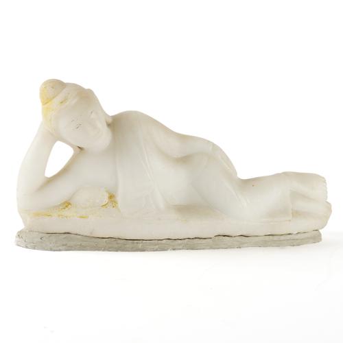 A SOUTH EAST ASIAN CARVED MARBLE FIGURE OF A RECLINING BUDDHA