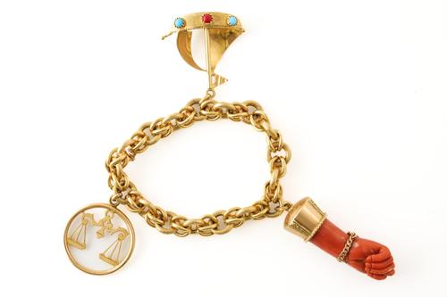 A FANCY LINK CHARM BRACELET