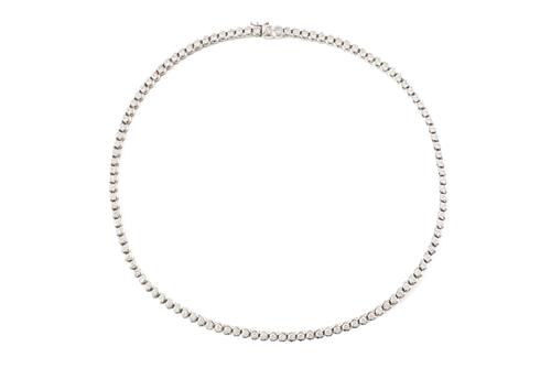 A DIAMOND LINE NECKLACE, BOXED (3)