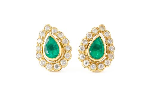 A PAIR OF EMERALD AND CZ EARRINGS