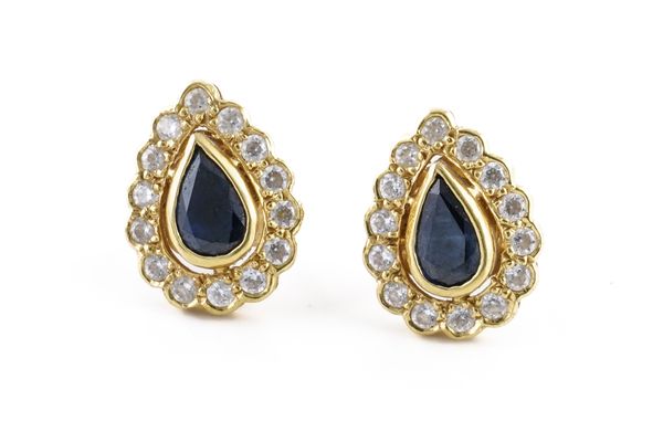 A PAIR OF SAPPHIRE AND CZ EARRINGS