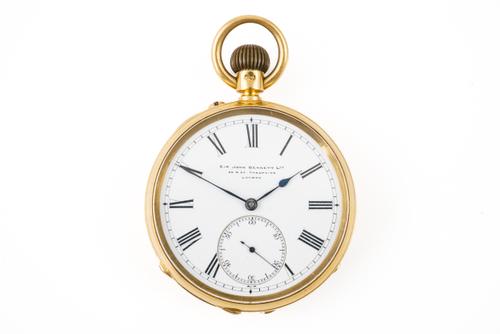 AN 18CT GOLD CASED, KEYLESS WIND, OPENFACED POCKET WATCH AND A 9CT GOLD WATCH ALBERT CHAIN (2)