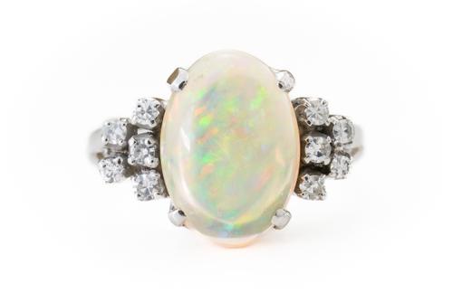 AN OPAL AND DIAMOND RING