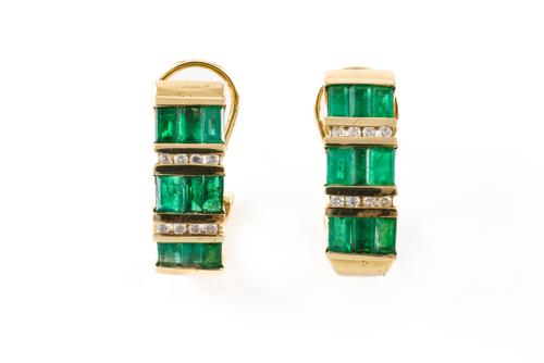 EMERALD AND DIAMOND EARRINGS, BOXED