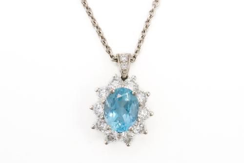 A TIFFANY AQUAMARINE AND DIAMOND CLUSTER PENDANT (2)