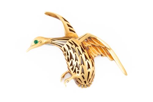 A CARTIER 18CT GOLD DUCK BROOCH