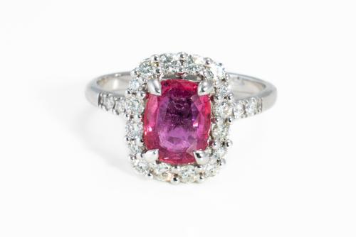 A PINK SAPPHIRE AND DIAMOND RING