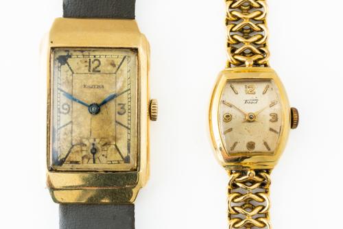 A TISSOT GOLD LADY'S BRACELET WRISTWATCH AND ANOTHER WRISTWATCH (2)