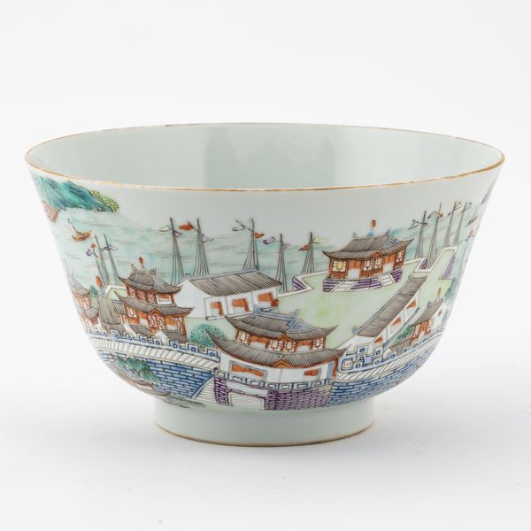 A CHINESE FAMILLE-ROSE `TEN VIEWS OF JIANGXI PROVINCE' BOWL