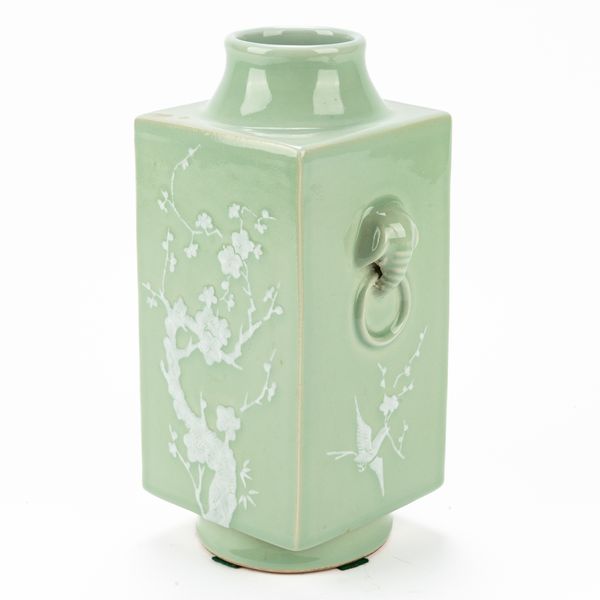 A CHINESE CELADON- GLAZED CONG VASE