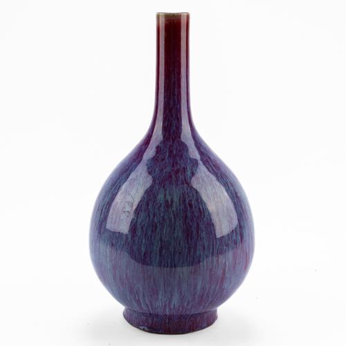 A TALL CHINESE FLAMBE-GLAZED PEAR-SHAPE BOTTLE VASE