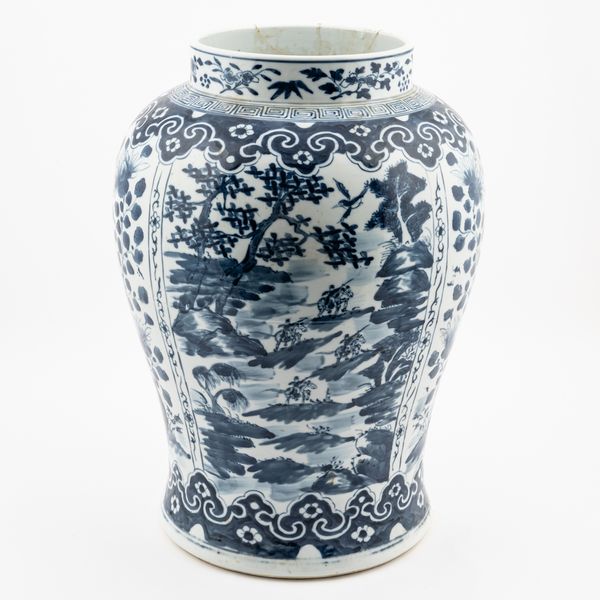 A CHINESE BLUE AND WHITE BALUSTER VASE