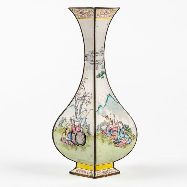 A CANTON ENAMEL LOZENGE-SHAPE BOTTLE VASE