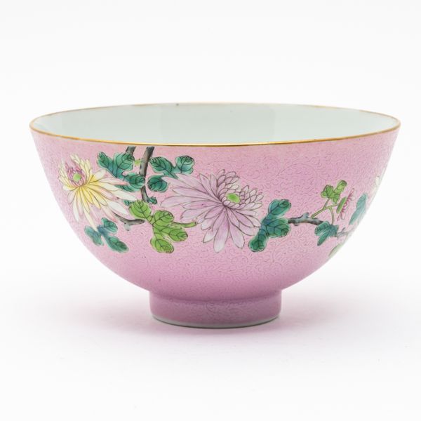 A CHINESE FAMILLE-ROSE PINK-GROUND BOWL