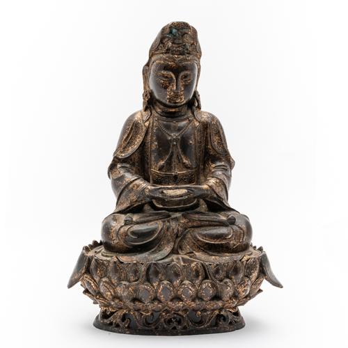 A CHINESE GILT-BRONZE FIGURE OF GUANYIN (2)