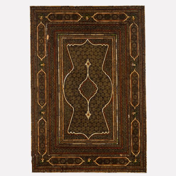 A PERSIAN RECTANGULAR INLAID RECTANGULAR MIRROR FRAME