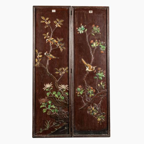 A PAIR OF CHINESE LACQUER RECTANGULAR PANELS (2)