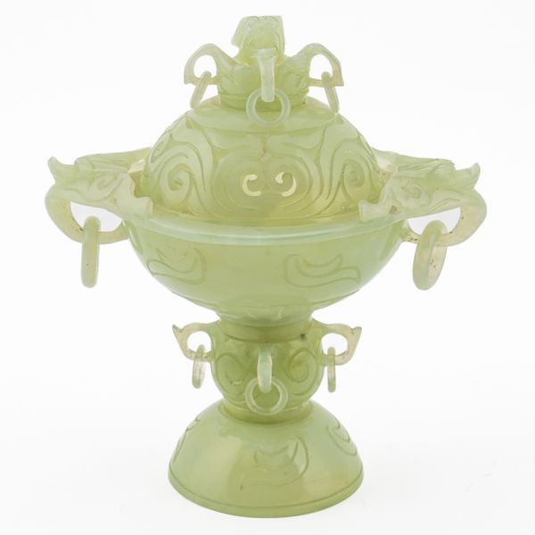 A CHINESE GREEN BOWENITE CENSER AND COVER (2)