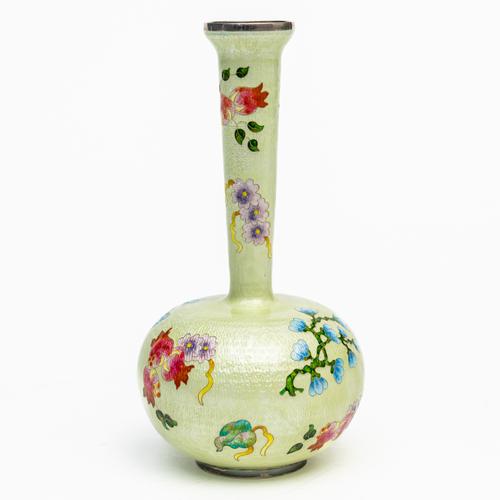 A JAPANESE SILVER-MOUNTED GINBARI ENAMEL BOTTLE VASE