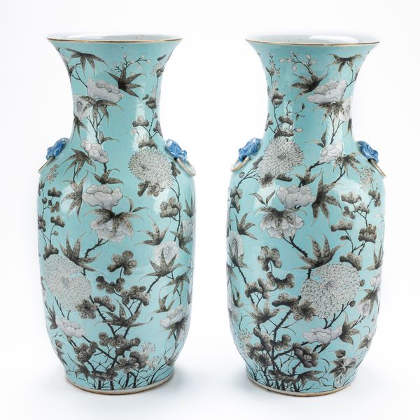 A PAIR OF CHINESE TURQUOISE-GROUND DAYAZHAI- TYPE BALUSTER VASES (3)