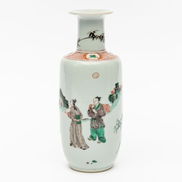 A SMALL CHINESE FAMILLE-VERTE ROULEAU VASE