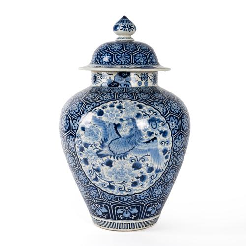 A JAPANESE  BLUE AND WHITE OVOID VASE AND COVER (2)