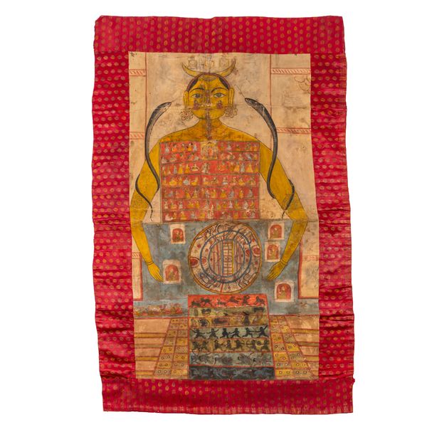 A JAIN POLYCHROME PAINTED CLOTH HANGING