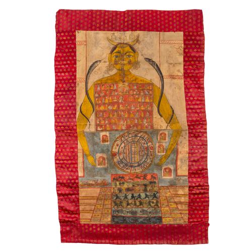 A JAIN POLYCHROME PAINTED CLOTH HANGING