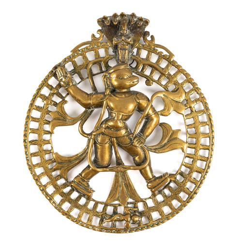 A BRASS OPENWORK HANUMAN TALISMANIC PENDANT