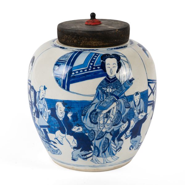 A CHINESE BLUE AND WHITE PORCELAIN OVIFORM  JAR