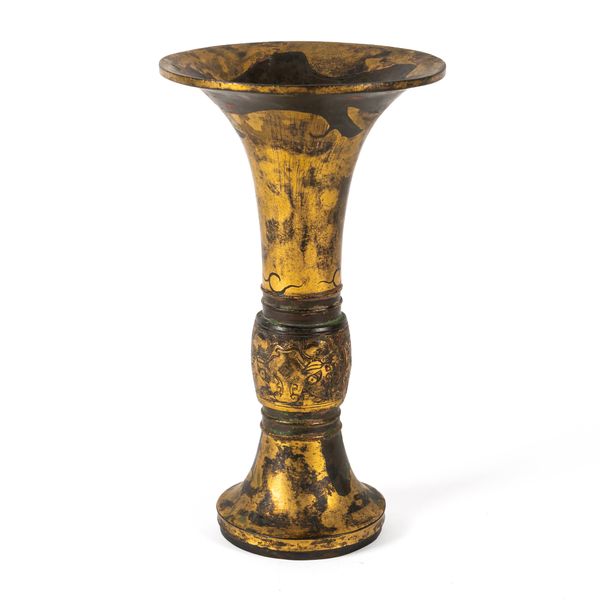 A CHINESE PARCEL GILT BRONZE GU VESSEL