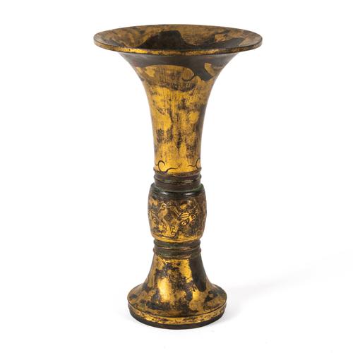 A CHINESE PARCEL GILT BRONZE GU VESSEL