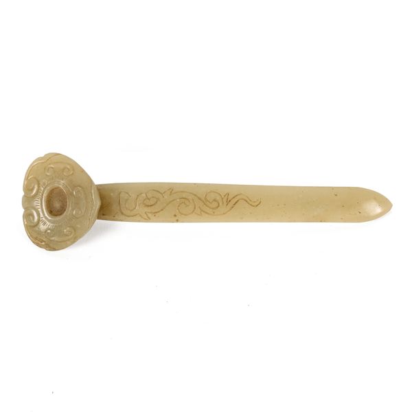 A CHINESE CELADON JADE HAIR PIN