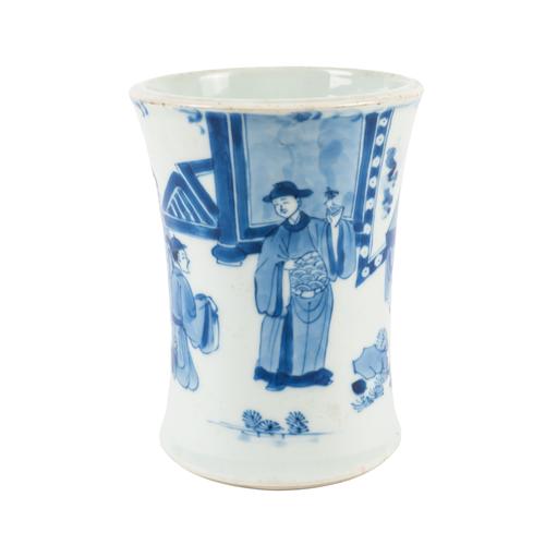 A CHINESE BLUE AND WHITE PORCELAIN BRUSH POT, BITONG