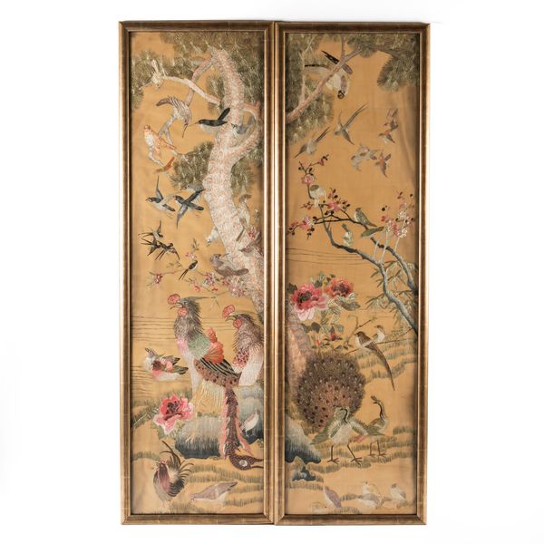 A PAIR OF CHINESE EMROIDERED SILK RECTANGULAR PANELS (2)