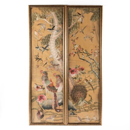 A PAIR OF CHINESE EMROIDERED SILK RECTANGULAR PANELS (2)