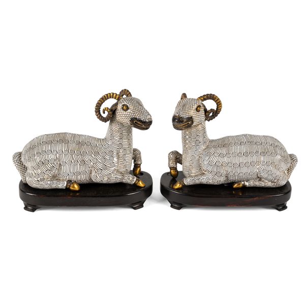 A PAIR OF CHINESE CLOISONNE RAMS (4)