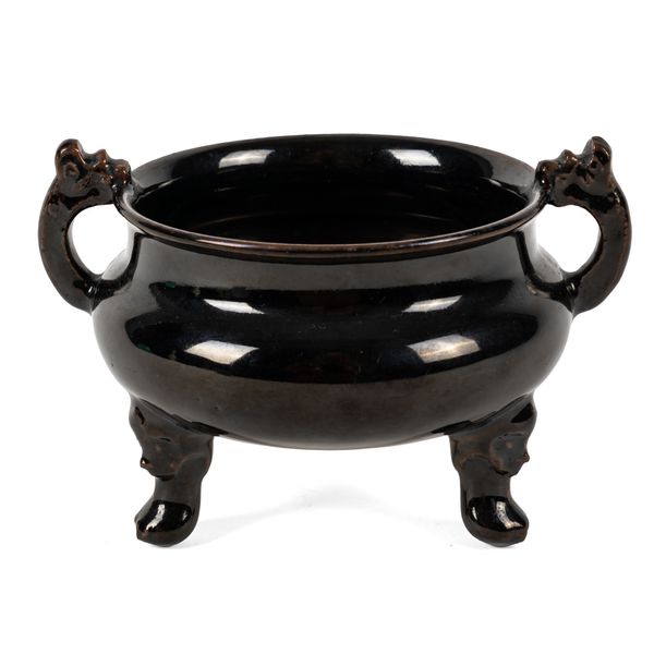 A CHINESE BLACK/BROWN  GLAZED PORCELAIN CENSER